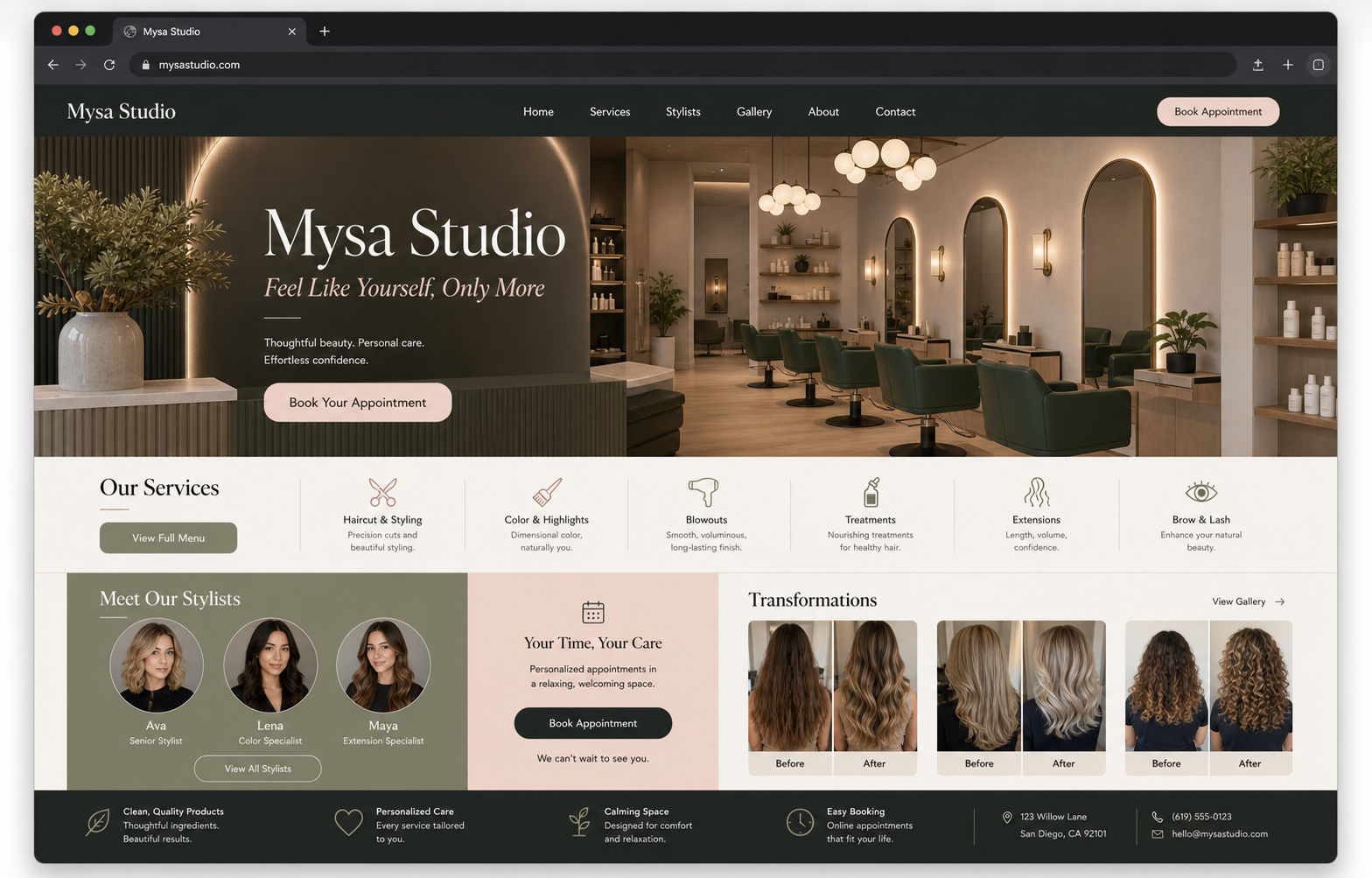 Demo beauty and wellness studio website concept